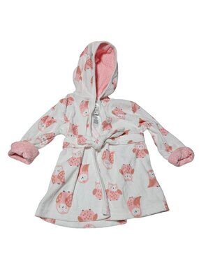 Carters Baby Pink Owl Hooded Bathrobe Size 0-9 Months Soft Terry Cloth Bath Cozy